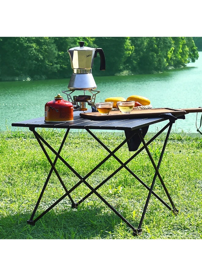 Generic Portable Camping Table, Small Folding Table with Aluminum Roll-up Top Foldable Frame & Carry Bag for Picnics, Cooking, Beach, Hiking, Fishing, 68 * 47 * 46cm, HG-5 (Black) - Image 3