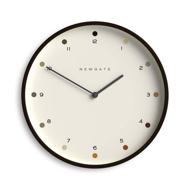 NEWGATEÂ® Mr Clarke Wall Clock | Large Scandi Inspired Plywood Clock | 40cm | Dark Wood case with Designer dot dial | Modern Minimalist Design for Kitchen, Living Room or Office - Image 1