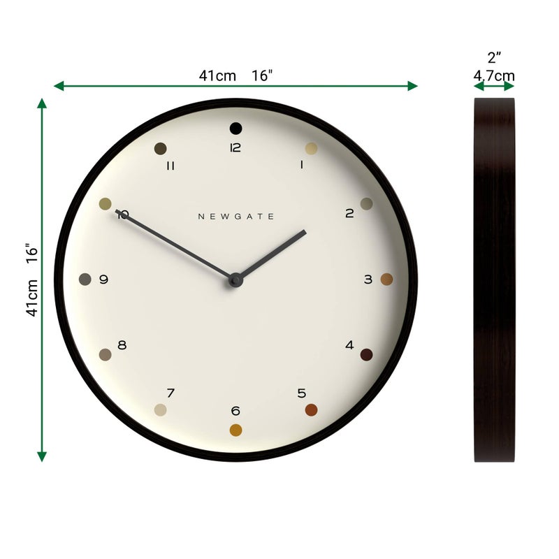 NEWGATEÂ® Mr Clarke Wall Clock | Large Scandi Inspired Plywood Clock | 40cm | Dark Wood case with Designer dot dial | Modern Minimalist Design for Kitchen, Living Room or Office - Image 4