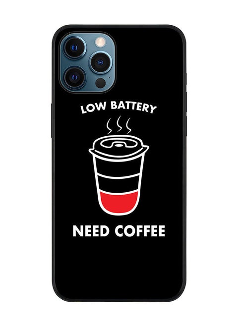Rugged Black edge case for Apple iPhone 12 Pro Slim fit Soft Case Flexible Rubber Edges Anti Drop TPU Gel Thin Cover - Low battery need coffee