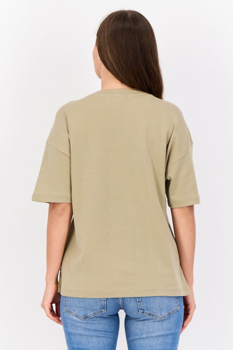 ESPRIT Women Crew Neck Plain T-Shirt, Light Olive - Image 2