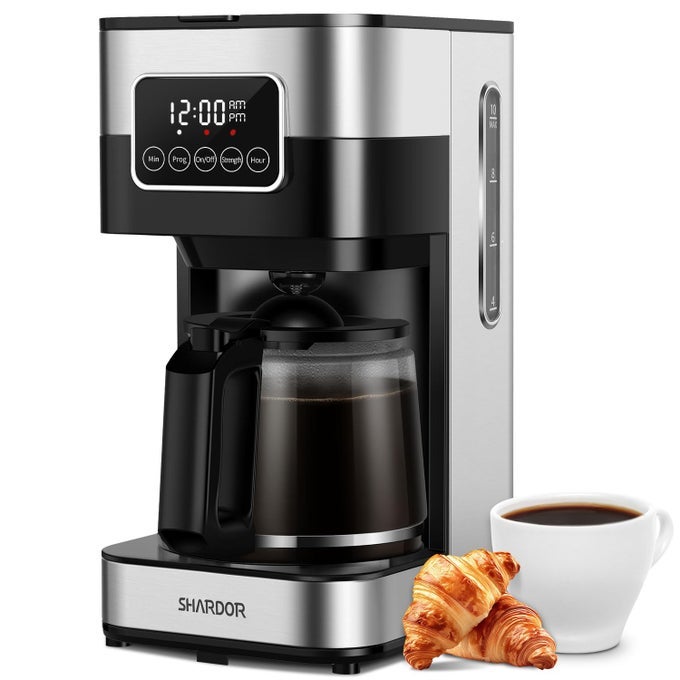 10CUP PROGRAMMABLE COFFEE MAKER REGULAR STRONG BREW DRIP COFFEE MACHINE FOR HOME AND OFFICE AUTO SHUT OFF PERMANENT FILTER SILVER