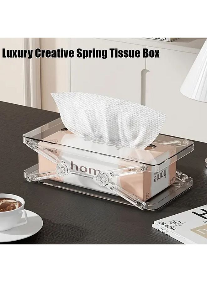 Transparent Modern Expandable Tissue Box Holder With Hinged Lid For Kitchen Bathroom - Image 2
