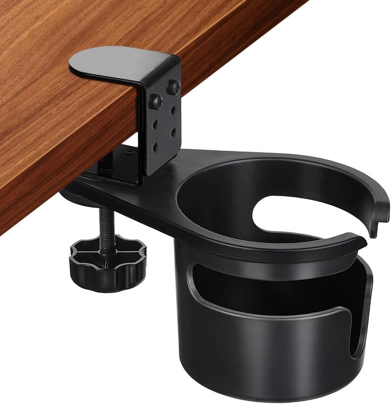 SYOSI حامل أكواب مكتبي، مشبك مضاد للتسرب لحامل المشروبات لكوب القهوة، قاعدة زجاجة ماء قابلة للدوران لمكتب المدرسة والمكتب، متوافق مع الأكواب والزجاجات والأكواب (أسود) - Image 1