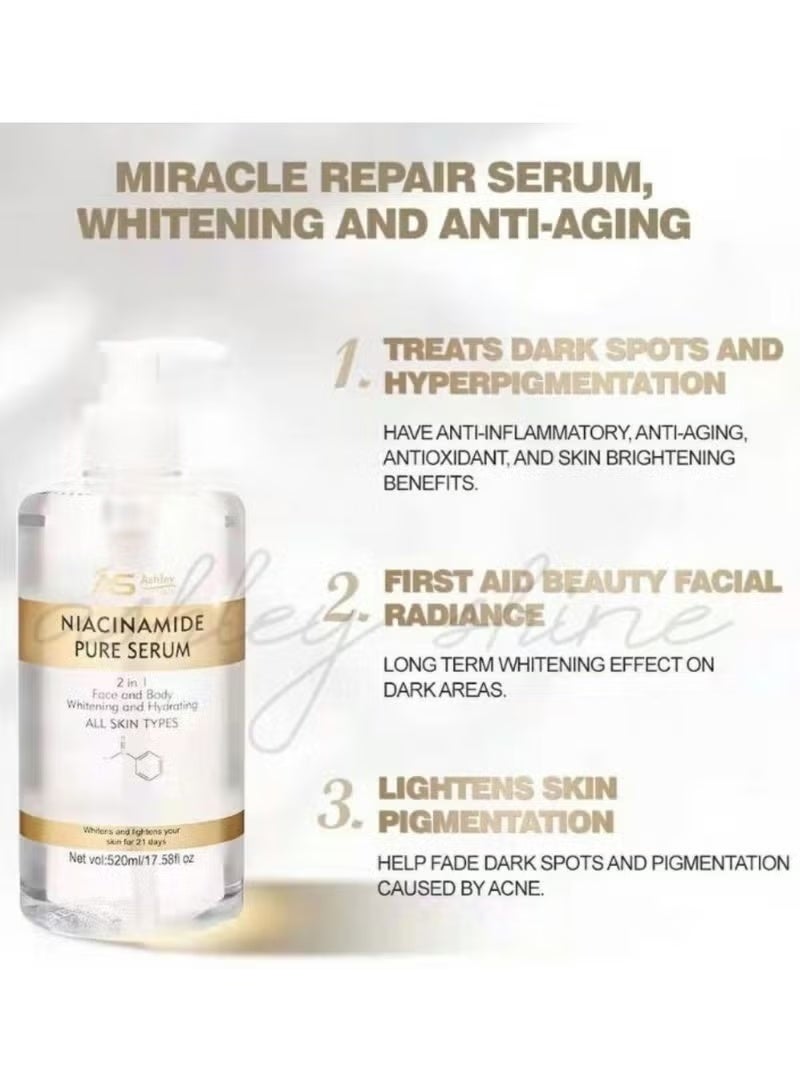 Ashley Shine Niacinamide Pure Serum 2 in 1 Face & Body Whitening and Hydrating Skin 520ml - Image 2