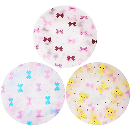 Pengxiaomei Shower Caps, 3 Pcs Waterproof Bath Caps Plastic Reusable Shower Caps Elastic Band Bath Hair Hat for Women Ladies Spa Salon - Image 5