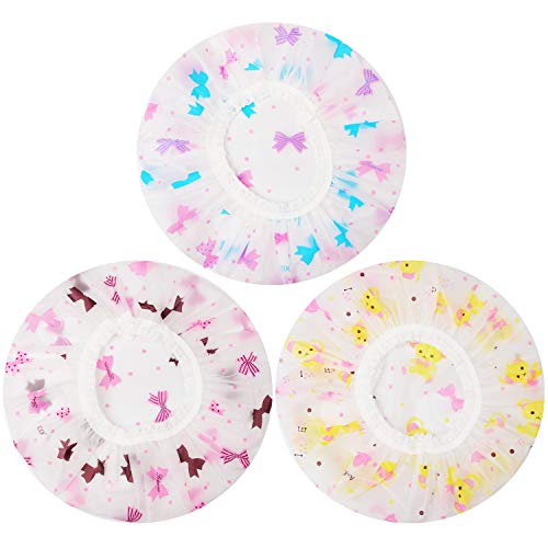Pengxiaomei Shower Caps, 3 Pcs Waterproof Bath Caps Plastic Reusable Shower Caps Elastic Band Bath Hair Hat for Women Ladies Spa Salon - Image 1