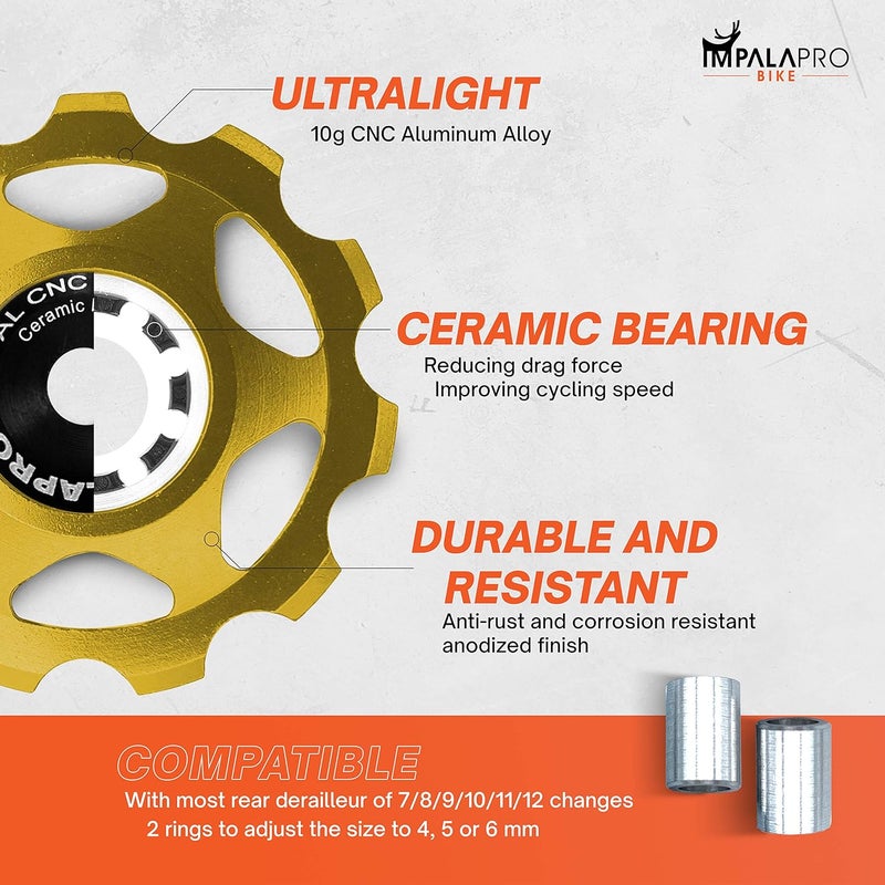 IMPALAPRO Bike Set of 2 Ceramic Jockey Wheels 11t - Derailleur Pulley - Shimano Jockey Wheels 11 Speed - Sram Pulley - Image 3