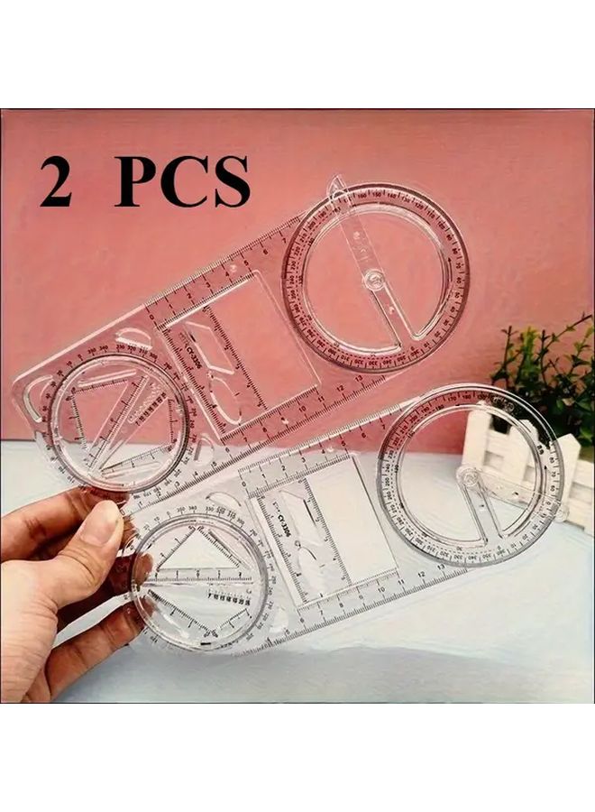 2 Pack Multifunctional Geometric Ruler Angle Measuring Tool Math Drawing Set - Image 1