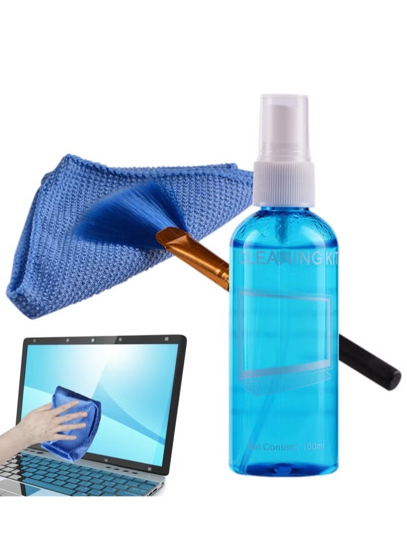طقم تنظيف شاشة LCD مع قطعة قماش من الألياف الدقيقة وفرشاة ناعمة ومحلول تنظيف - لعدسات الكاميرا والكمبيوتر المحمول والمنظار والتلفزيون والشاشة والجهاز اللوحي والإلكترونيات - منظف مضاد للكهرباء الساكنة خالٍ من الخطوط - Image 1