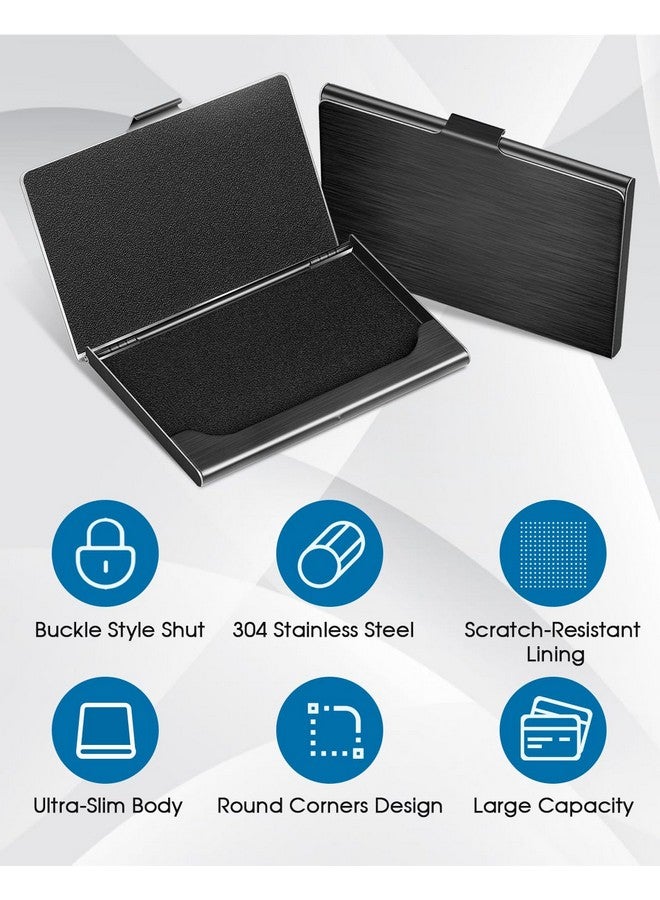 MaxGear Metal Business Card Holder For Men & Women, Professional Stainless Steel Card Case For Business Cards, Slim Purse Name Card Holders With Interior Lining, Buckle Style Shut, Black  - Image 4