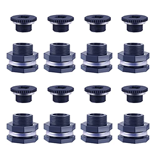 Aulufft 8 Pcs 3/4 Inch Bulkhead Fitting Gasket Bulkhead Water Connector Double Threaded PVC Bulkhead Adapter with Plugs for Rain Barrels,Aquariums,Water Tanks,Tubs,Pools - Image 1