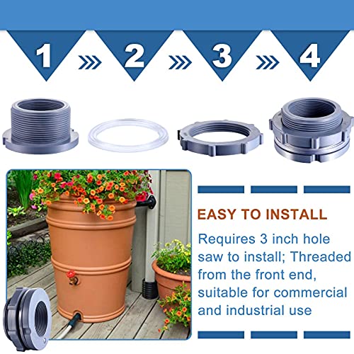 Aulufft 8 Pcs 3/4 Inch Bulkhead Fitting Gasket Bulkhead Water Connector Double Threaded PVC Bulkhead Adapter with Plugs for Rain Barrels,Aquariums,Water Tanks,Tubs,Pools - Image 3