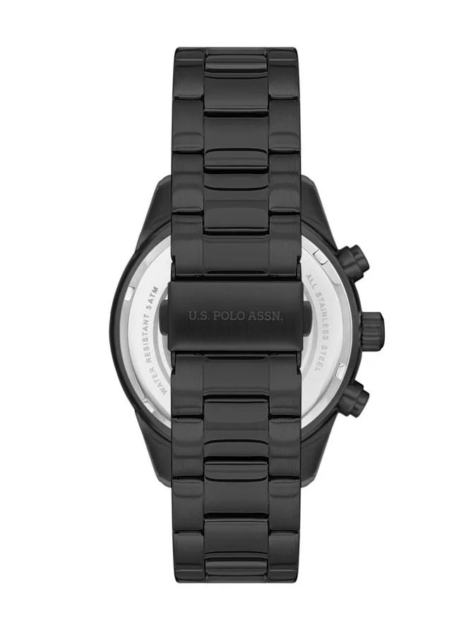 U.S. Polo Assn. USPA Men's 45mm Chronograph Watch with Unique Green Day Function, Elegant Black Dial & Stainless Steel Band