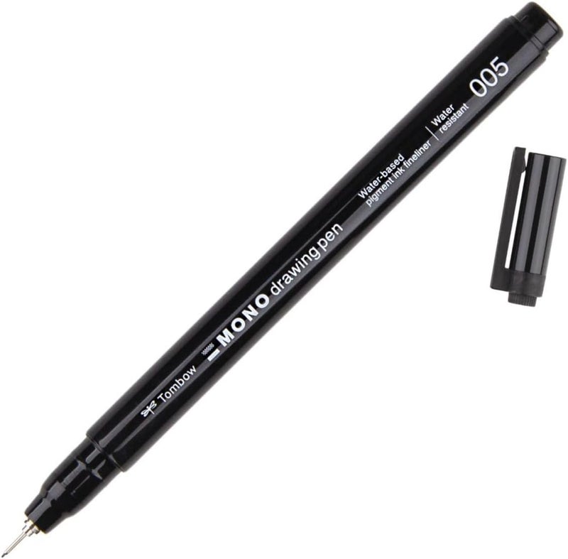 تومباو قلم الرسم Tombow Fineliner MONO، عرض الخط 005 (حوالي 0.20 مم)، حبر صبغي، مقاوم للماء والضوء، للرسم التخطيطي والتوضيح والرسم، أسود، WS-EFL-H-005 - Image 1