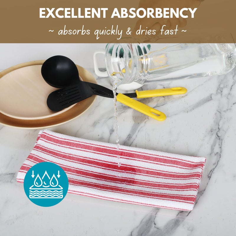 Native Fab 100% Cotton Red Kitchen Towels - 16x26 inches - Set of 4 - Basket Weave Stripe Dish Towels for Cleaning, Drying Dishes, Absorbent Dish Cloths Set with Hanging Loop - Red White - Image 3