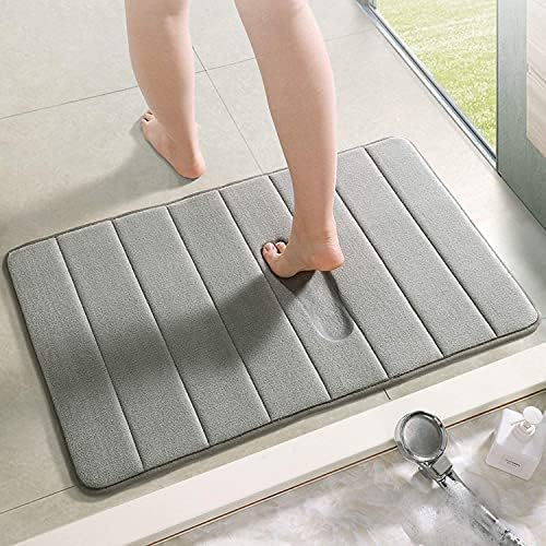 BIRZAR Memory Foam Bathroom Door Mat 80 cm X 50 cm Coral Velvet Super NonSlip Rapid Water Absorption Soft Comfortable Easier to Dry Machine Wash Bathroom Mat Gray 50x80 cm - Image 2