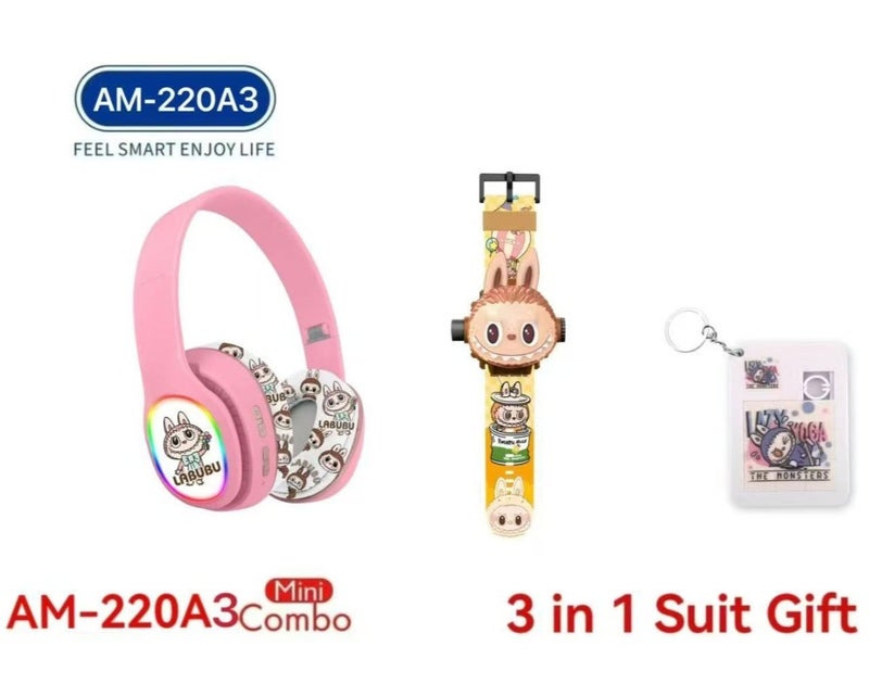 LABUBU Kids Bluetooth Headset with 3-in-1 Gift Set 【Kids Bluetooth Headset】 + 20-Style Projector Clock + Keychain; A Special Gift for Girls - Image 1