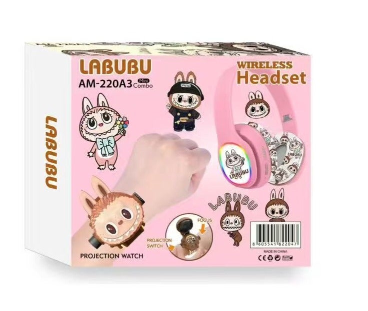 LABUBU Kids Bluetooth Headset with 3-in-1 Gift Set 【Kids Bluetooth Headset】 + 20-Style Projector Clock + Keychain; A Special Gift for Girls - Image 2