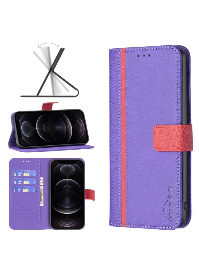 Case Cover For iPhone 12 / 12 Pro BF13 Color Matching Cross Texture Leather Phone Case Purple