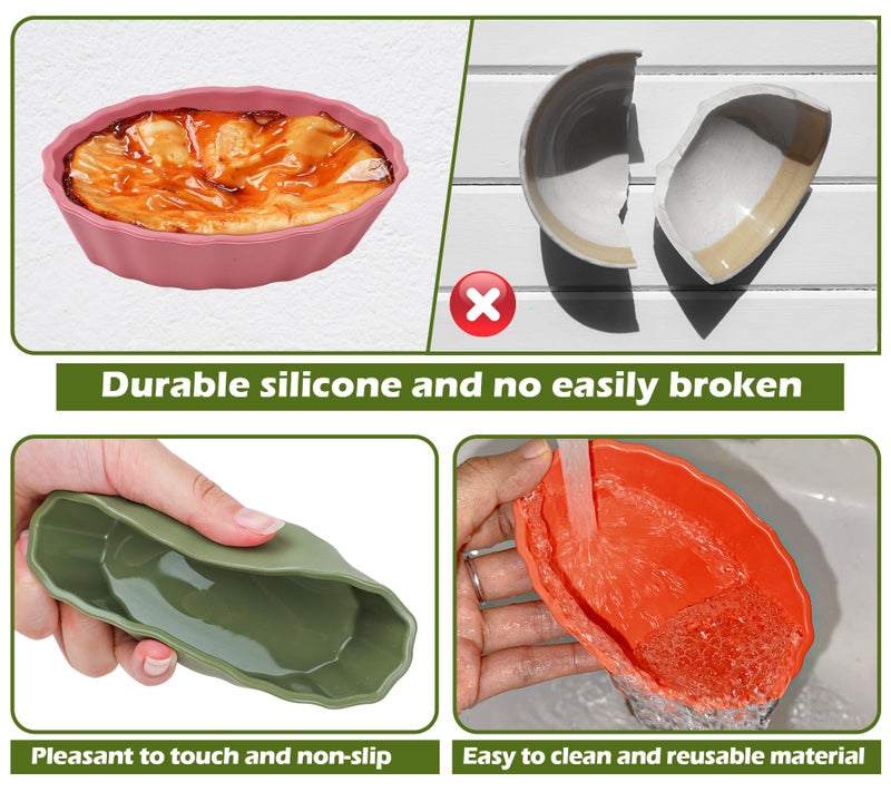 Koluti 4oz Oval Silicone Ramekins set of 6, Oven Safe Creme Brulee Dishes, Mini Souffle Pudding Quiche Baking Pan, Dessert Dipping Sauce Bowls, BPA Free, Microwave & Freezer & Dishwasher Safe - Image 5