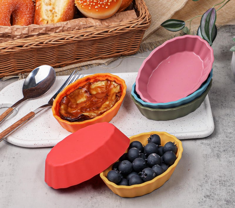 Koluti 4oz Oval Silicone Ramekins set of 6, Oven Safe Creme Brulee Dishes, Mini Souffle Pudding Quiche Baking Pan, Dessert Dipping Sauce Bowls, BPA Free, Microwave & Freezer & Dishwasher Safe - Image 4
