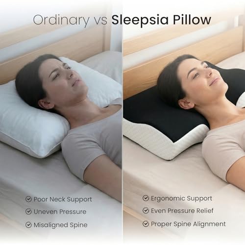 Sleepsia Cervical Pillow for Neck Pain & Shoulder Pain Relief | 1-Year Warranty| Orthopedic Memory Foam Pillow, Cervical Pillow, Spondylitis-Ortho Neck Support Medical Pillow (Black/White, Pack of 1) - Image 3