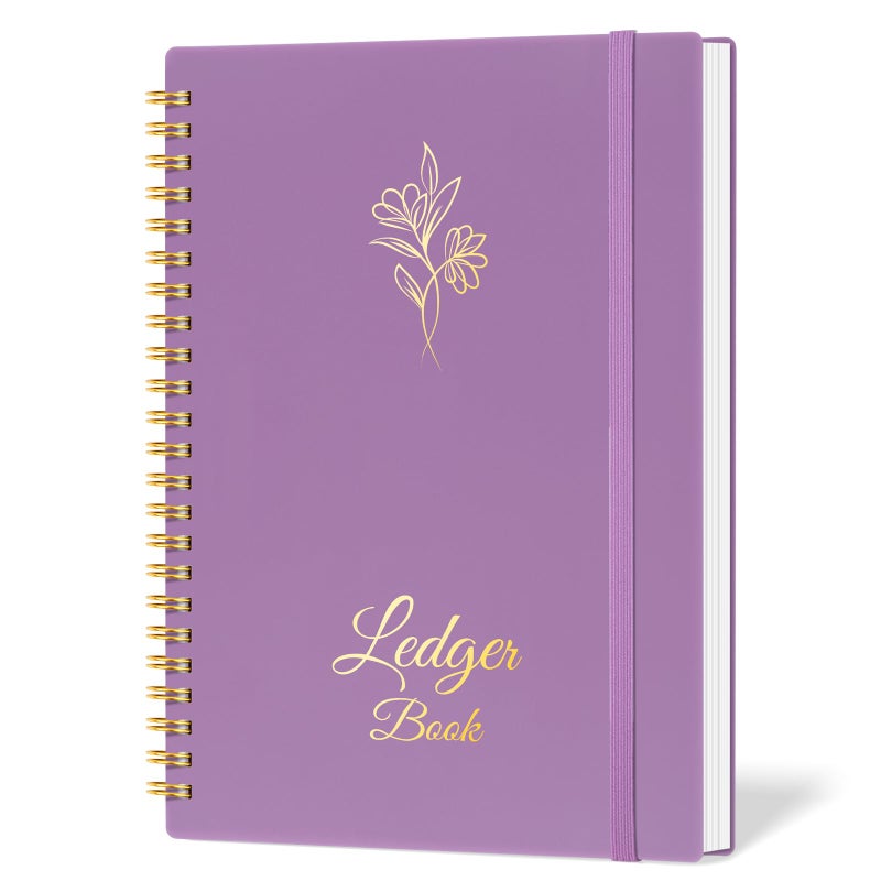 Blugool Accounting Ledger Book for Small Business Bookkeeping & Personal Use, Expense Tracker Notebook for Family Budget, Bookkeeping Record Book, Income and Expense Log Book - 8.4" x 6.1" (Purple) - Image 1