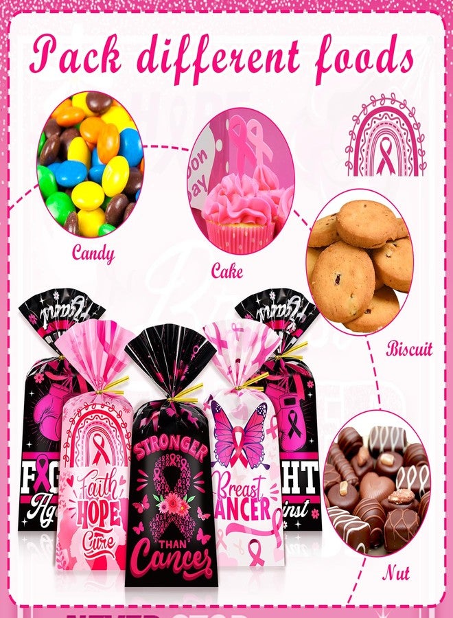 HOWAF 100pcs Breast Cancer Awareness Cellophane Gift Bags, Black Pink Ribbon Treat Candy Goodie Bags with Twist Ties for Women Breast Cancer Awareness Party Supplies Pink Ribbon Gift Wrapping - Image 3