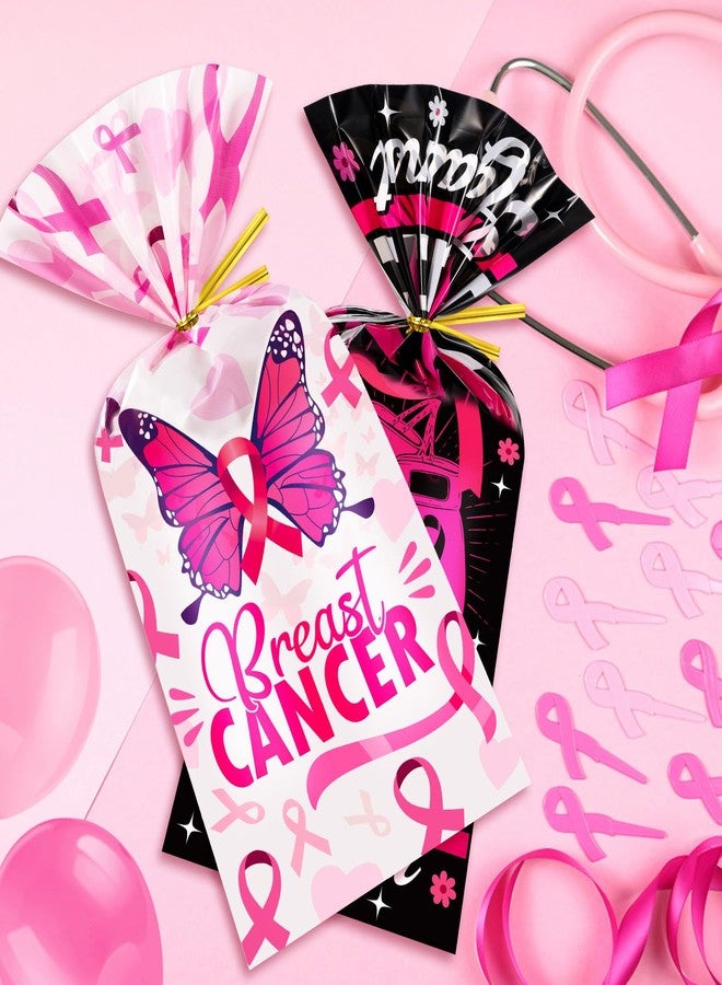 HOWAF 100pcs Breast Cancer Awareness Cellophane Gift Bags, Black Pink Ribbon Treat Candy Goodie Bags with Twist Ties for Women Breast Cancer Awareness Party Supplies Pink Ribbon Gift Wrapping - Image 4