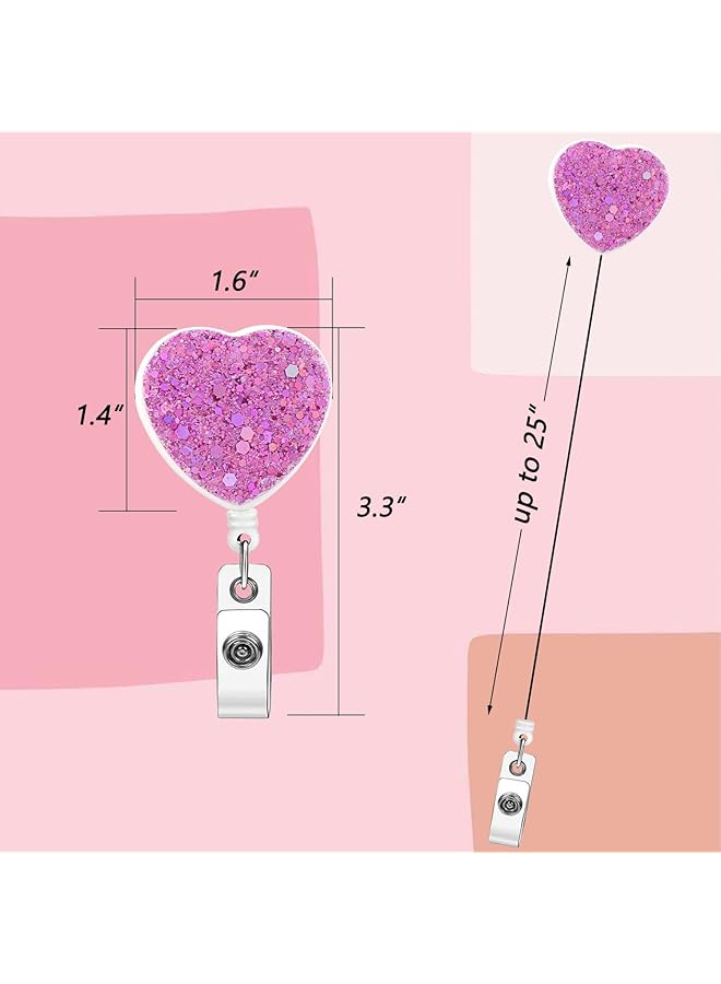 إيروريكس مجموعة من 3 بكرات حامل شارة الهوية القابلة للسحب مع مشبك لامع، حامل بطاقة قابل للسحب لموظفي المكتب والمعلمين والأطباء والممرضات على شكل قلب - Image 2