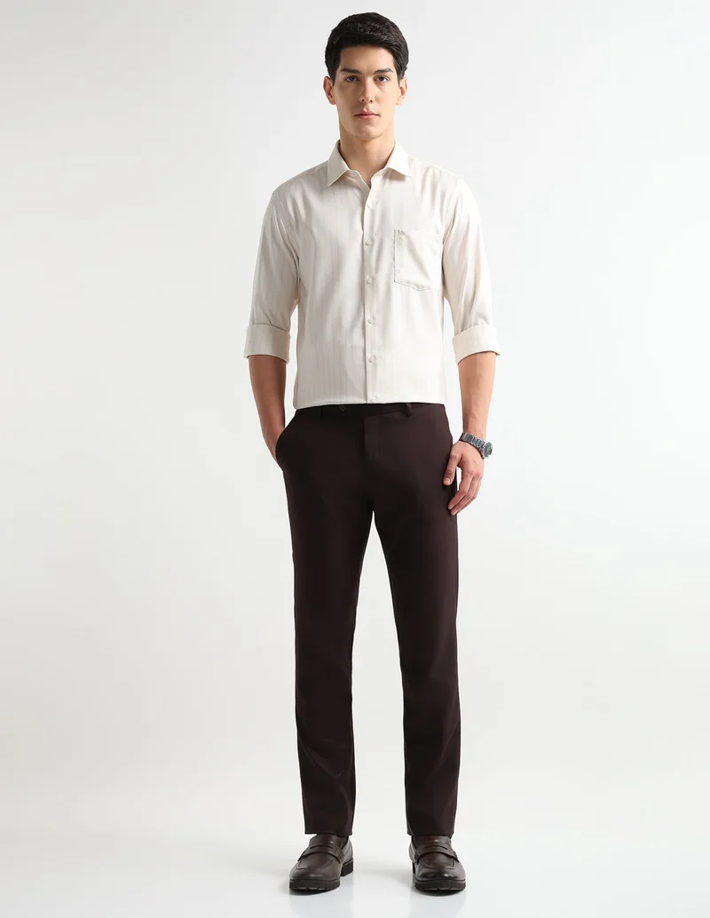 Arrow Beige Vertical Striped Auto Press Shirt for Men | Best Price UAE