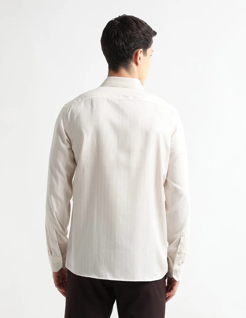 Arrow Beige Vertical Striped Auto Press Shirt for Men | Best Price UAE