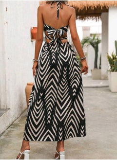 Shein SHEIN Backless Tie Neck Allover Print Hollow Out Side Slit Dress  - Image 3