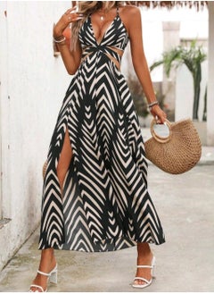 Shein SHEIN Backless Tie Neck Allover Print Hollow Out Side Slit Dress  - Image 5