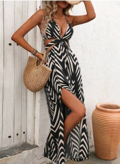 Shein SHEIN Backless Tie Neck Allover Print Hollow Out Side Slit Dress  - Image 2