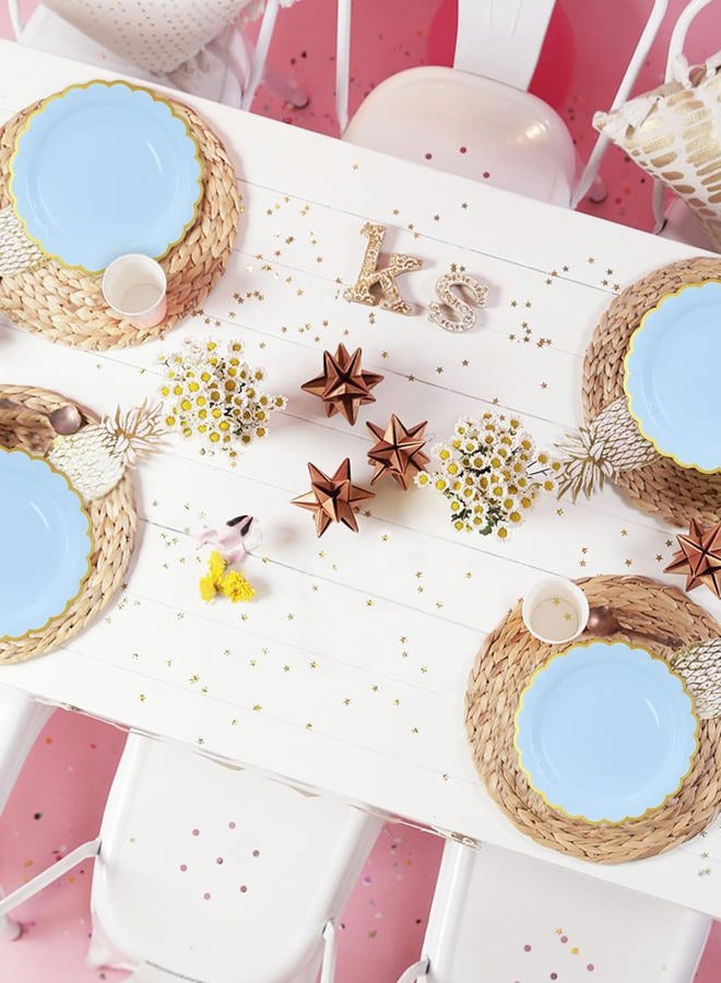 HEIPINIUYE 50 Pieces Light Blue Paper Plates with Gold Foil 7 Inch Disposable Baby Blue Scalloped Dinner Plates for Wedding Baby Shower Birthday Party Dessert Plate - Image 4