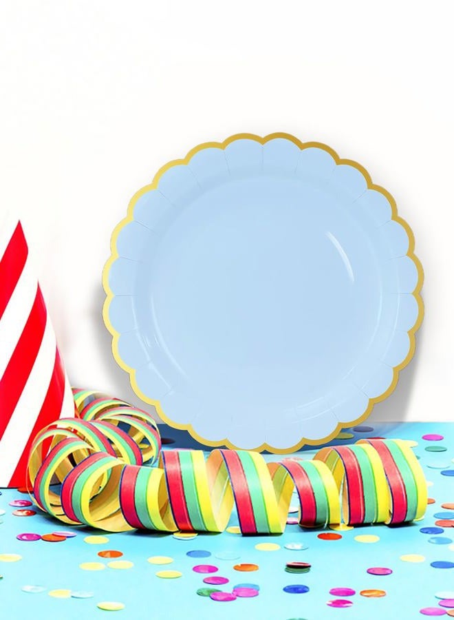 HEIPINIUYE 50 Pieces Light Blue Paper Plates with Gold Foil 7 Inch Disposable Baby Blue Scalloped Dinner Plates for Wedding Baby Shower Birthday Party Dessert Plate - Image 5