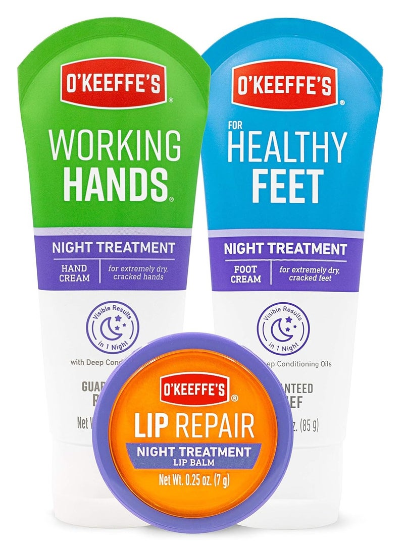 O'Keeffe's O'Keeffe's Night Treatment Combo Pack Including Working Hands Night Treatment Hand Cream, Healthy Feet Night Treatment Foot Cream and Lip Repair Night Treatment Lip Balm  - Image 1