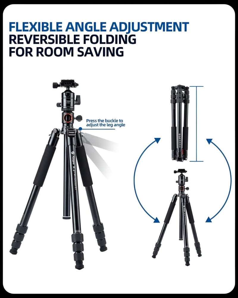 Fotopro X-GO HR Chameleon E2 158CM/62.4 inch Aluminum Tripod & Monopod with 360° Horizontal, FPH-55QS Ball Head, 4-Section Adjustment, 5kg Max Load, Compatible with DSLR Camera, Dv - Image 3