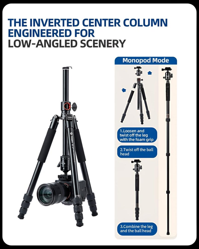 Fotopro X-GO HR Chameleon E2 158CM/62.4 inch Aluminum Tripod & Monopod with 360° Horizontal, FPH-55QS Ball Head, 4-Section Adjustment, 5kg Max Load, Compatible with DSLR Camera, Dv - Image 5