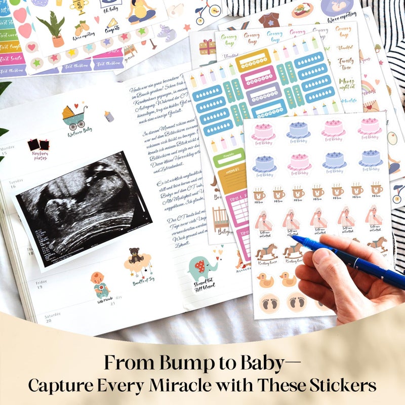 BIROYAL Baby Scrapbook Supplies - Baby Scrapbook Stickers - 12 Sheets/590+ Sticker - 6.7" x 9.5" - New Pregnancy & Baby's First Year Planner Sticker for Scrapbooking - Pregnancy Stickers for Scrapbooking - Image 2