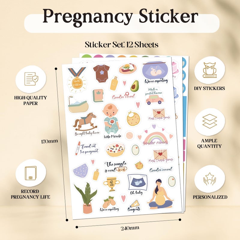 BIROYAL Baby Scrapbook Supplies - Baby Scrapbook Stickers - 12 Sheets/590+ Sticker - 6.7" x 9.5" - New Pregnancy & Baby's First Year Planner Sticker for Scrapbooking - Pregnancy Stickers for Scrapbooking - Image 3