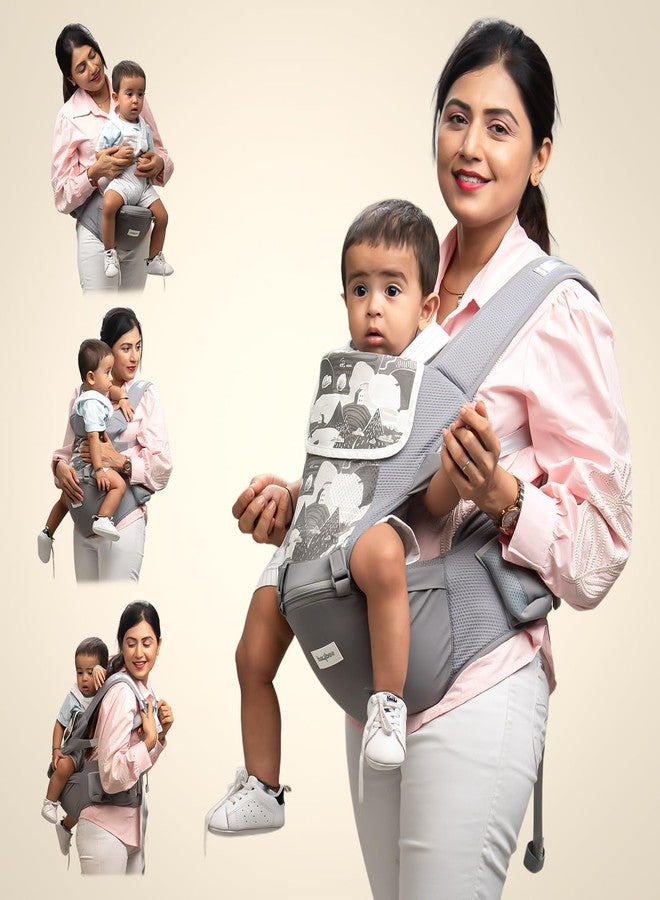 GoodLuck Baybee Ergonest 6 in 1 Hip Seat Baby Carrier for New Born | Baby Carrier for 0 to 3 Years Baby with Lumbar Support & Storage Pockets | Ergonomic Sling Carry Bags Heavy Duty Safety Buckle, Wide Seat Cushion & Breathable Mesh (Grey) - Image 1