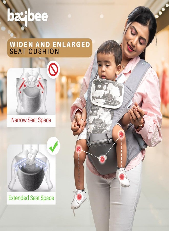 GoodLuck Baybee Ergonest 6 in 1 Hip Seat Baby Carrier for New Born | Baby Carrier for 0 to 3 Years Baby with Lumbar Support & Storage Pockets | Ergonomic Sling Carry Bags Heavy Duty Safety Buckle, Wide Seat Cushion & Breathable Mesh (Grey) - Image 4