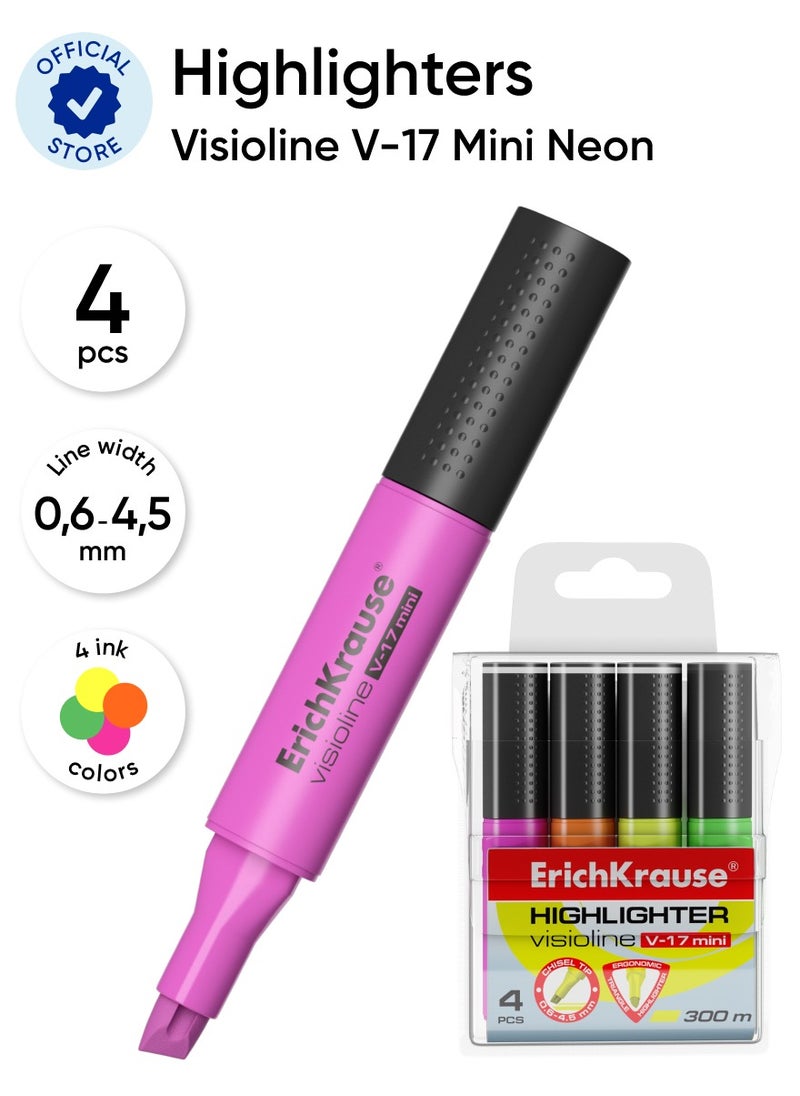 ErichKrause Highlighter Visioline V-17 Mini, colors: yellow, green, pink, orange (pouch 4 pcs.)  - Image 1
