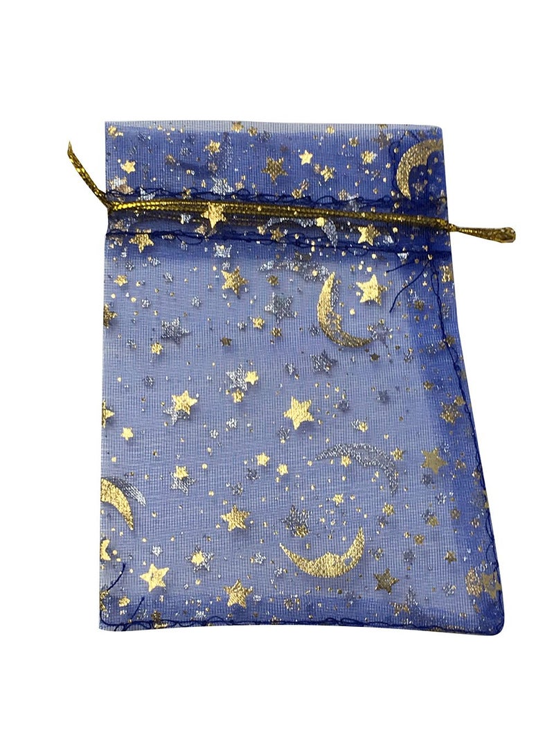 SUNGULF 100Pcs 5x7 Inches Sheer Drawstring Organza Bags Stars and Moon Wedding Party Favor Jewelry Candy Gift Pouches Blue