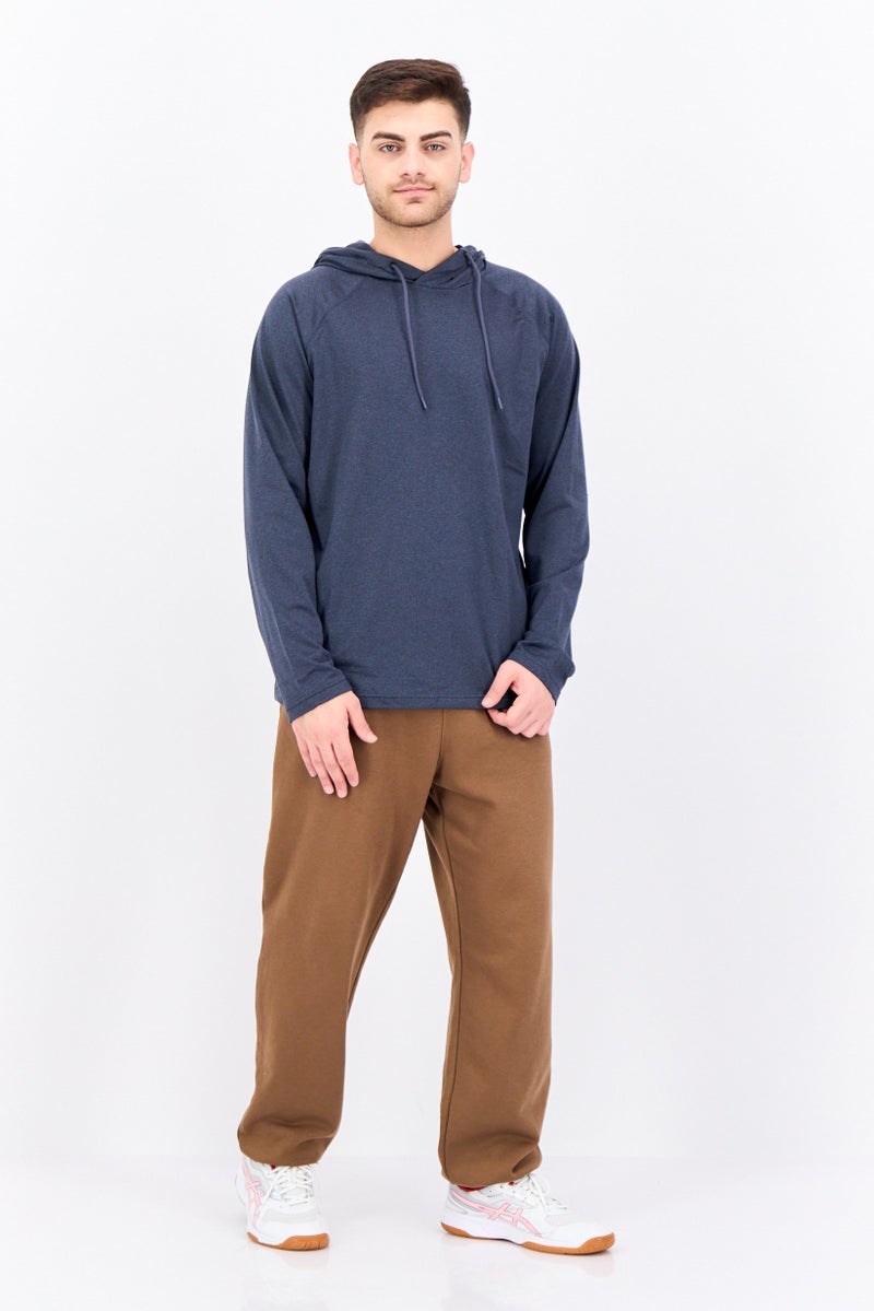 Gaiam Men Slim Fit Long Sleeve Training Hoodies, Heather Navy  - Image 4