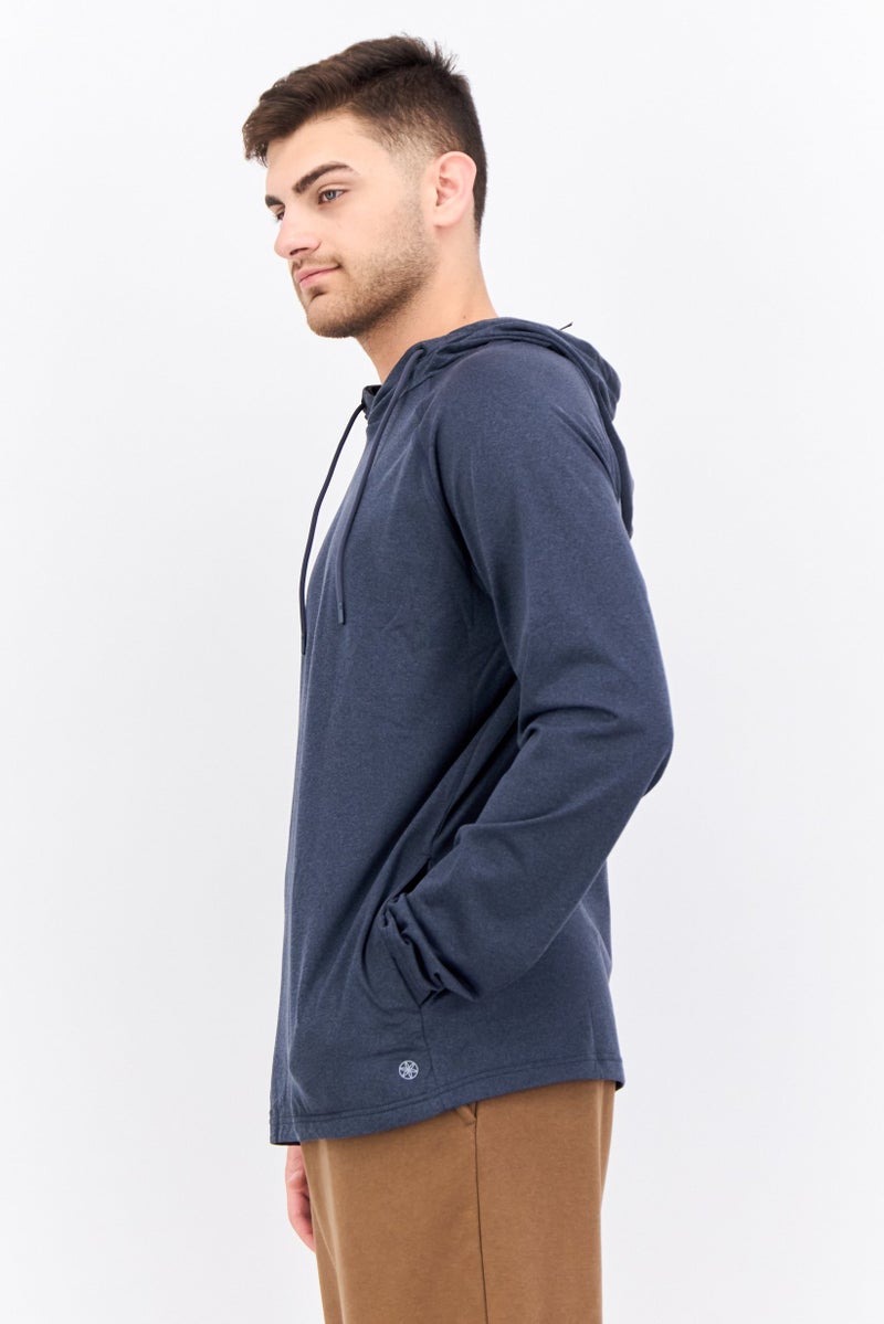 Gaiam Men Slim Fit Long Sleeve Training Hoodies, Heather Navy  - Image 2