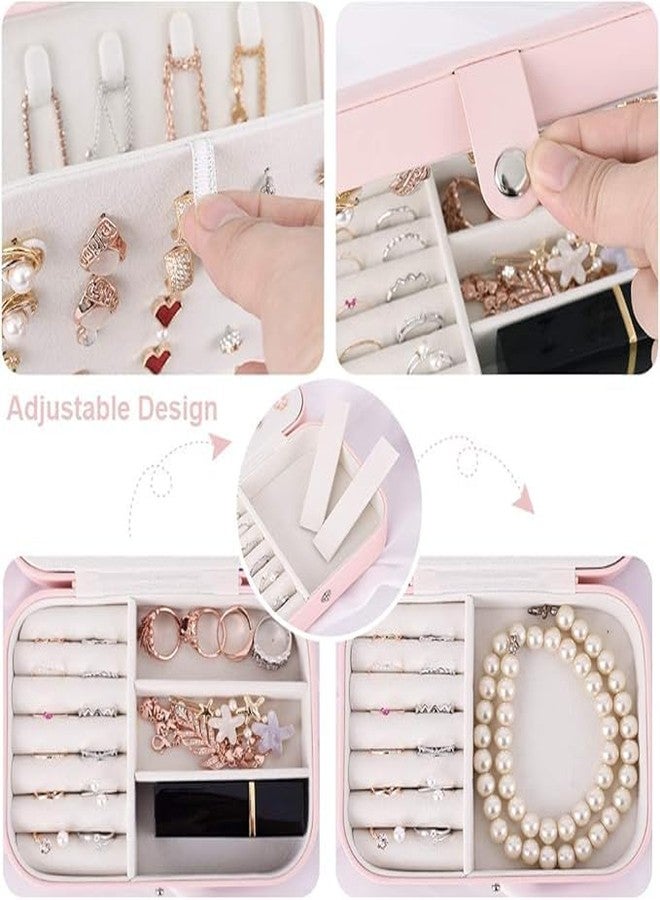 IMUU Leather Mini Jewelry Travel Case, Small Travel Jewelry Organizer, Safety Lock Jewelry Portable Jewelry Box Travel Mini Storage Organizer Display Storage Box For Rings Earrings (Baby Pink) - Image 4